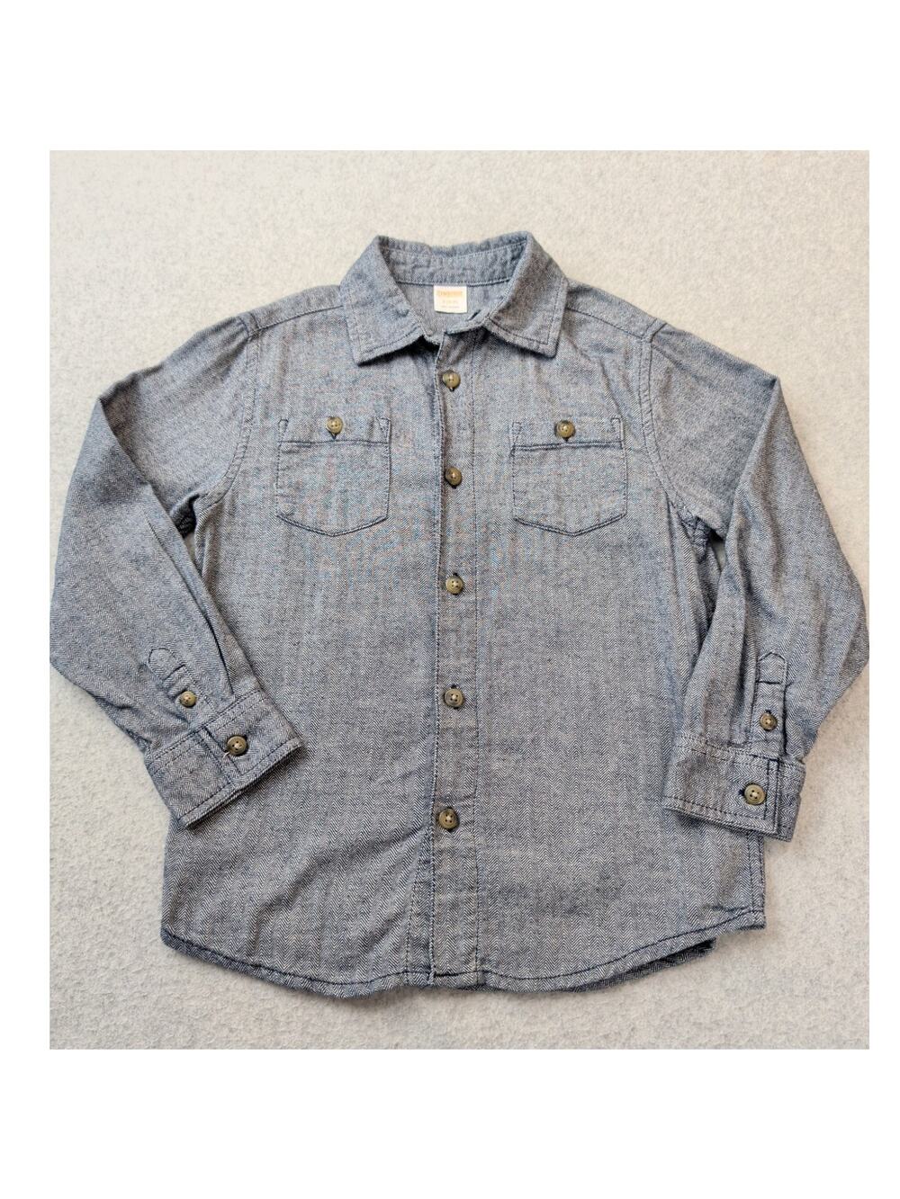 Gymboree Boys Button Up Shirt Herringbone Blue White SZ Small 5/6 100% Cotton